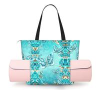 YQxwJL Light Blue Butterfly Print Multi-Functional Fitness Tote Bag, Lightweight Shoulder Bag with Yoga Mat Storage Pocket