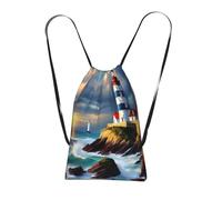 YQxwJL Lighthouse Diamond Paint Print Drawstring Backpack Foldable Drawstring Bag Large Capacity Gym Bag Track Bag For Women Men