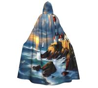 YQxwJL Lighthouse Diamond Paint print Halloween Hooded Robe Cloak for Adult Men Women Wizard Vampire Knight Fancy Cape Costume