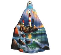 YQxwJL Lighthouse Diamond Painting print Halloween Hooded Robe Cloak for Adult Men Women Wizard Vampire Knight Fancy Cape Costume
