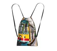 YQxwJL Lisbon Tram Print Drawstring Backpack Foldable Drawstring Bag Large Capacity Gym Bag Track Bag For Women Men