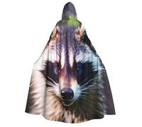 YQxwJL Little Raccoon Face 1 print Halloween Hooded Robe Cloak for Adult Men Women Wizard Vampire Knight Fancy Cape Costume