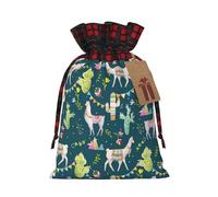 YQxwJL Llama animal alpaca tropical cactus print Christmas Gift Bags with Drawstring Burlap Sack for Christmas Candy Treat Bags Party Supplies