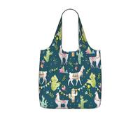 YQxwJL Llama Animal Alpaca Tropical Cactus Print Ultralight Foldable Tote With Drawstring, Reusable Grocery And Travel Bag Packable Collapsible