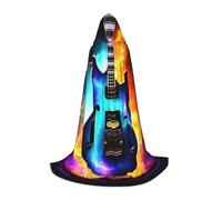 YQxwJL Magic Electric Guitar Print Hooded Cape Medieval Costume Unisex Renaissance Cloak Robe for Halloween Cosplay Party, Black, Medium