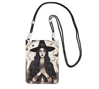 YQxwJL Magic Witch Witchcraft Bohemian Drawing Print Sling Bag For Men Women, Casual Mini Phone Purses, Anti-Theft Phone Bag, For Hiking Travel, Black, One Size