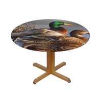 YQxwJL Mallard Duck Print Round Picnic Tablecloth, Elastic Fitted Table Covers For 90-140 Cm Tables Camping Indoor Outdoor