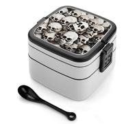 YQxwJL Many Mexican Skull Print Double Layer Bento Box with Spoon, Leakproof Adult Salad Container for Lunch Work Travel
