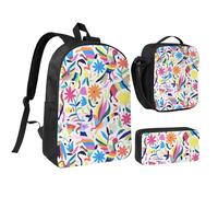 YQxwJL Mexican Otomi Animals print 3 Pcs Backpack Set with Lunch Box and Pencil Case Backpack Bookbag for Daily Use