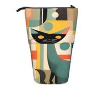 YQxwJL Mid-Century Modern Art Cat Print Zippered Pencil Pouch Organizers Telescopic Pencil Bag Pen Holder Stationery Case For Office
