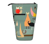 YQxwJL Mid-Century Modern Art Cats Print Zippered Pencil Pouch Organizers Telescopic Pencil Bag Pen Holder Stationery Case For Office