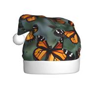 YQxwJL Monarch Butterflies Print Santa Hat, Christmas Hats Adult, Xmas Holiday Hats For Women Men, Cozy Holiday Party Headwear