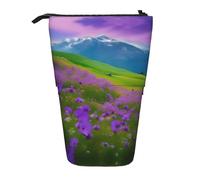 YQxwJL Nature Purple Flowers Meadow Mountain Scenic Print Zippered Pencil Pouch Organizers Telescopic Pencil Bag Pen Holder Stationery Case For Office
