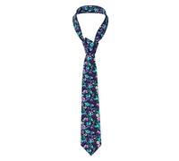 Yqxwjl Neck Tie for Men Purple Teal Flower Print Novelty Necktie for Wedding Groom Mission Prom Gifts, Purple and Teal Flower, One size