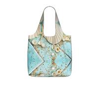 YQxwJL Ocean Sea Beach Seashells Starfish Blue Print Ultralight Foldable Tote With Drawstring, Reusable Grocery And Travel Bag Packable Collapsible