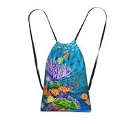 YQxwJL Ocean Sea Turtle Tropical Fish Starfish Print Drawstring Backpack Bags, String Backpack Cinch Sack Bags For Trip Beach For Daily Use