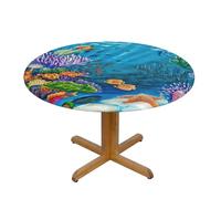 YQxwJL Ocean Sea Turtle Tropical Fish Starfish Print Round Picnic Tablecloth, Elastic Fitted Table Covers For 90-140 Cm Tables Camping Indoor Outdoor