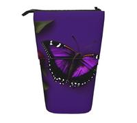 YQxwJL One Purple Plum Butterfly Print Zippered Pencil Pouch Organizers Telescopic Pencil Bag Pen Holder Stationery Case For Office