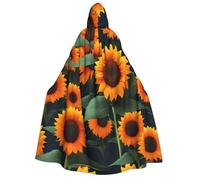 YQxwJL Orange Sunflower print Halloween Hooded Robe Cloak for Adult Men Women Wizard Vampire Knight Fancy Cape Costume