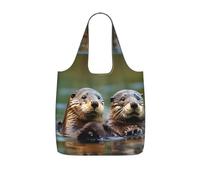 YQxwJL Otters Print Foldable Tote Bag Reusable Shopping Bag Tear Resistant Grocery Bag For Work Travel 25l Capacity, Black, One Size, Tote Backpacks