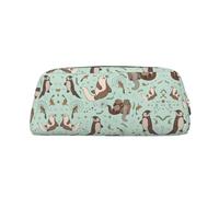 YQxwJL Otters Print Leather Pencil Case,Large Capacity Pouch With Zipper, Perfect For Pens, Pencils Supplies, Gold, One Size, Bag