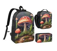 YQxwJL Painting mushroom print 3 Piece Backpack Bags with Lunch Box Pencil Case Set for Travel Work Camping Unisex