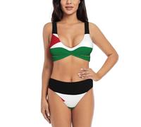 YQxwJL Palestine flag1 Print 2 Piece Bikini Sets for Women Tummy Control Swimsuits Bikini Tops Bathing Suit, Black, Large