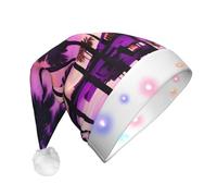 YQxwJL Palm Tree Purple Sunsets Print Hat Light Up Christmas Felt Elf Hat Led Hats Adults For Women Men, Great Holiday Gift