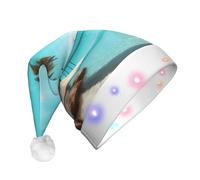 YQxwJL Palm Trees And Clear Sea Print Hat Light Up Christmas Felt Elf Hat Led Hats Adults For Women Men, Great Holiday Gift