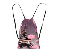 YQxwJL Paris Street Eiffel Tower Pink Floral Print Drawstring Backpack Foldable Drawstring Bag Large Capacity Gym Bag Track Bag For Women Men