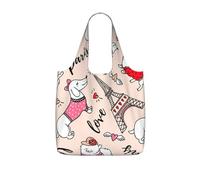 YQxwJL Parisian Dachshund And Eiffel Tower Print Ultralight Foldable Tote With Drawstring, Reusable Grocery And Travel Bag Packable Collapsible