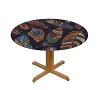 YQxwJL Peacock Feather Print Round Picnic Tablecloth, Elastic Fitted Table Covers For 90-140 Cm Tables Camping Indoor Outdoor