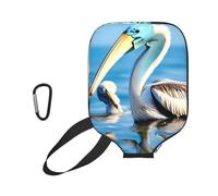 YQxwJL Pelican Bird Blue Sea Sky Print Neoprene Pickleball Paddle Cover, Zipper Protective Sleeve With Mesh Pocket And Carabiner
