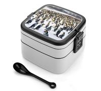 YQxwJL Penguins in The Snow Print Double Layer Bento Box with Spoon, Leakproof Adult Salad Container for Lunch Work Travel