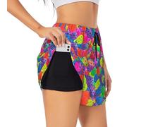 YQxwJL Pickleball Balls Colors Pattern Print Athletic High Waisted Running Shorts for Women Quick Dry Gym Workout Shorts for Summer Casual Black