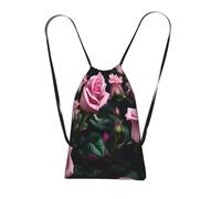 YQxwJL Pink Rose Print Print Drawstring Backpack Foldable Drawstring Bag Large Capacity Gym Bag Track Bag For Women Men