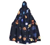 YQxwJL Planets Stars and galactic system print Viking Hooded Cape Medieval Black Cape with Hood Halloween Renaissance Cloak Costume