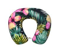 YQxwJL Premium Tropical Summer Hawaiian Flower Palm Leaves Print Travel Neck Pillow,Neck Support Pillow for Travel Lovers for Travel Modes