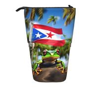 YQxwJL Puerto Rico Flags Frog Palm Trees Print Zippered Pencil Pouch Organizers Telescopic Pencil Bag Pen Holder Stationery Case For Office