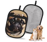 YQxwJL Pug Dogs Print Electrostatic Pet Hair Remover Glove, Reusable Dog Cat Fur Removal for Couch and Bedding
