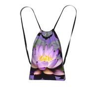 YQxwJL Purple Lotus Flower Print Drawstring Backpack Foldable Drawstring Bag Large Capacity Gym Bag Track Bag For Women Men