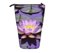 YQxwJL Purple Lotuses Flower Print Zippered Pencil Pouch Organizers Telescopic Pencil Bag Pen Holder Stationery Case For Office