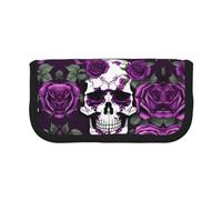 YQxwJL Purple Rose Skeleton Print Canvas Fountain Pen Pouch Stylish Pen Case Organizer Bag Makeup Bags,For Everyday Travel