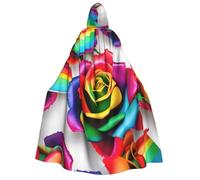 YQxwJL Rainbow Rose Flower print Halloween Hooded Robe Cloak for Adult Men Women Wizard Vampire Knight Fancy Cape Costume