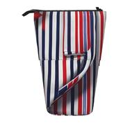 YQxwJL Red Blue White Gray Stripes Print Zippered Pencil Pouch Organizers Telescopic Pencil Bag Pen Holder Stationery Case For Office