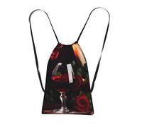 YQxwJL Red Wine Rose And Candle Print Drawstring Backpack Foldable Drawstring Bag Large Capacity Gym Bag Track Bag For Women Men