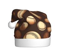 YQxwJL Retro Baseball Brown Print Santa Hat, Christmas Hats Adult, Xmas Holiday Hats For Women Men, Cozy Holiday Party Headwear