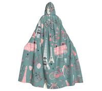 YQxwJL Romantic Paris Eiffel Tower Bycicle Print Carnival Cape Robe Cloak, Sorcerer Hooded Cloak, For Adults Halloween Cosplay Costumes