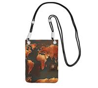 YQxwJL Rust World Map Print Sling Bag For Men Women, Casual Mini Phone Purses, Anti-Theft Phone Bag, For Hiking Travel, Black, One Size