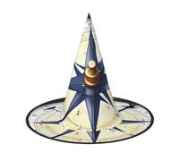 YQxwJL Sail Boat Nautical Compass Print Halloween Witch Hat Head Headwear Decoration Witch Hat Cosplay Party Props For Women-2pcs